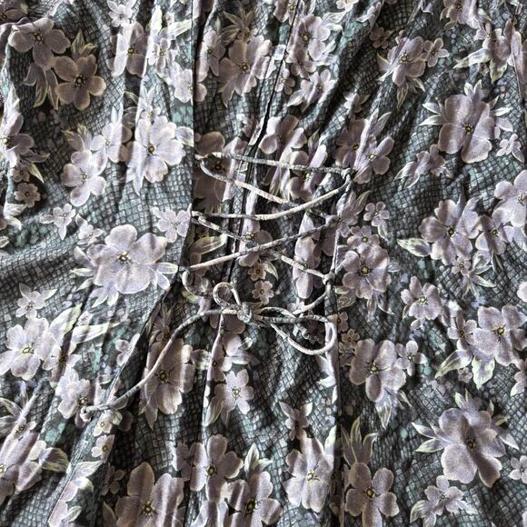 Vintage 90s Floral Print Midi Dress Plus Size 1X Purple Lace Up Grunge Cottage - Picture 8 of 8